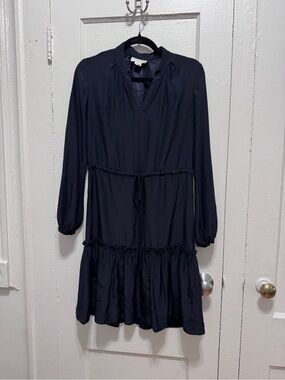 Women's Navy Long-Sleeve Mini Dress with Tie Waist